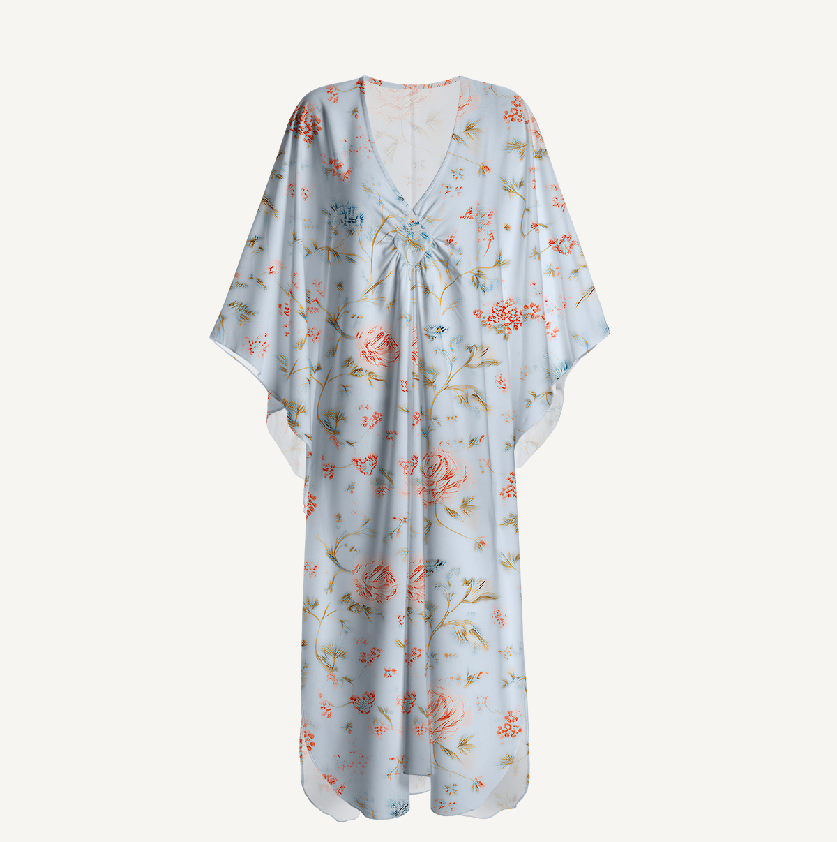  V‑Neck Floral Rosabelle Bloom Kimono Sleeve Kaftan Dress