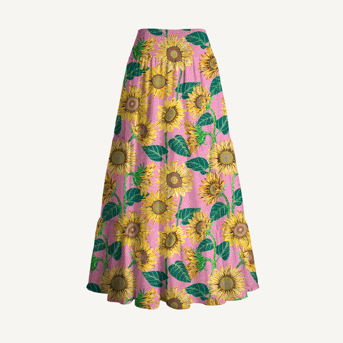 Vibrant Sunflower Floral Print Maxi Skirt