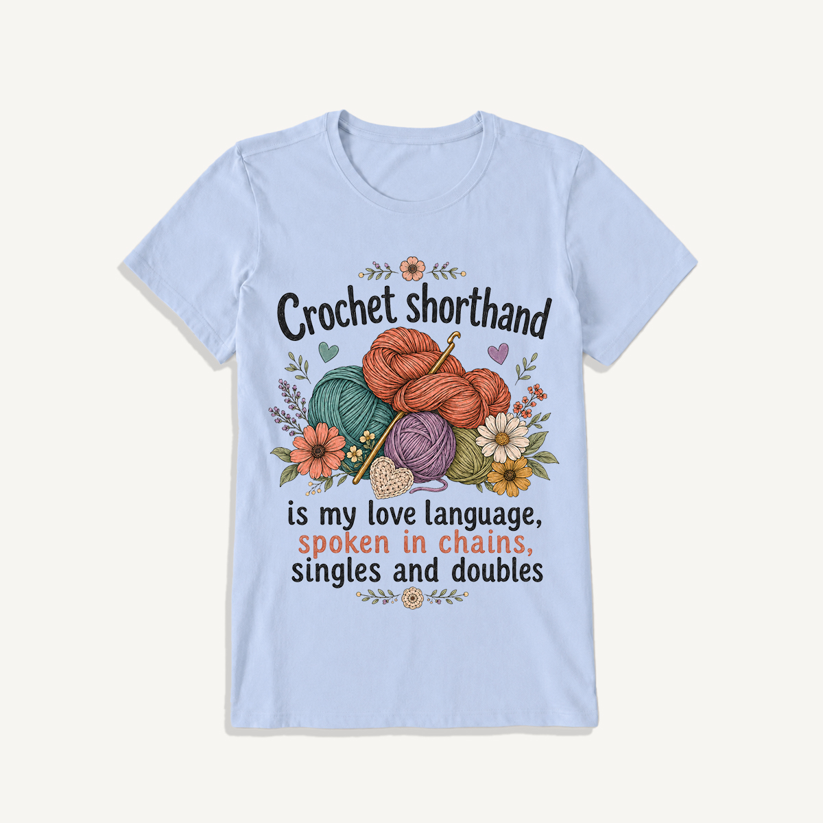 Crochet Love Language Print Crew Neck Cotton Tee