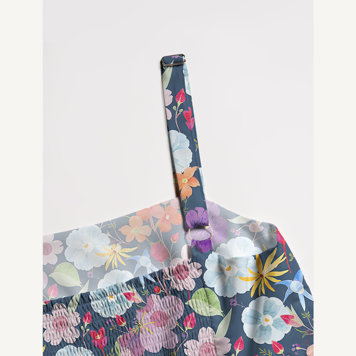 Vibrant Watercolor Bloom Print Wide Straps Maxi Dress With Pockets
