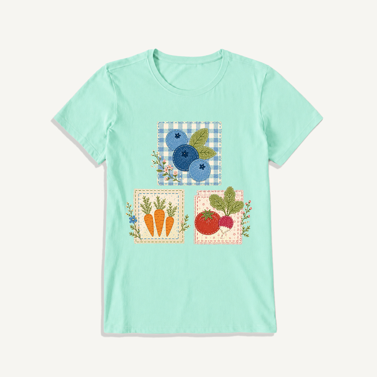 Cottage Garden Harvest Print Crew Neck Cotton Tee