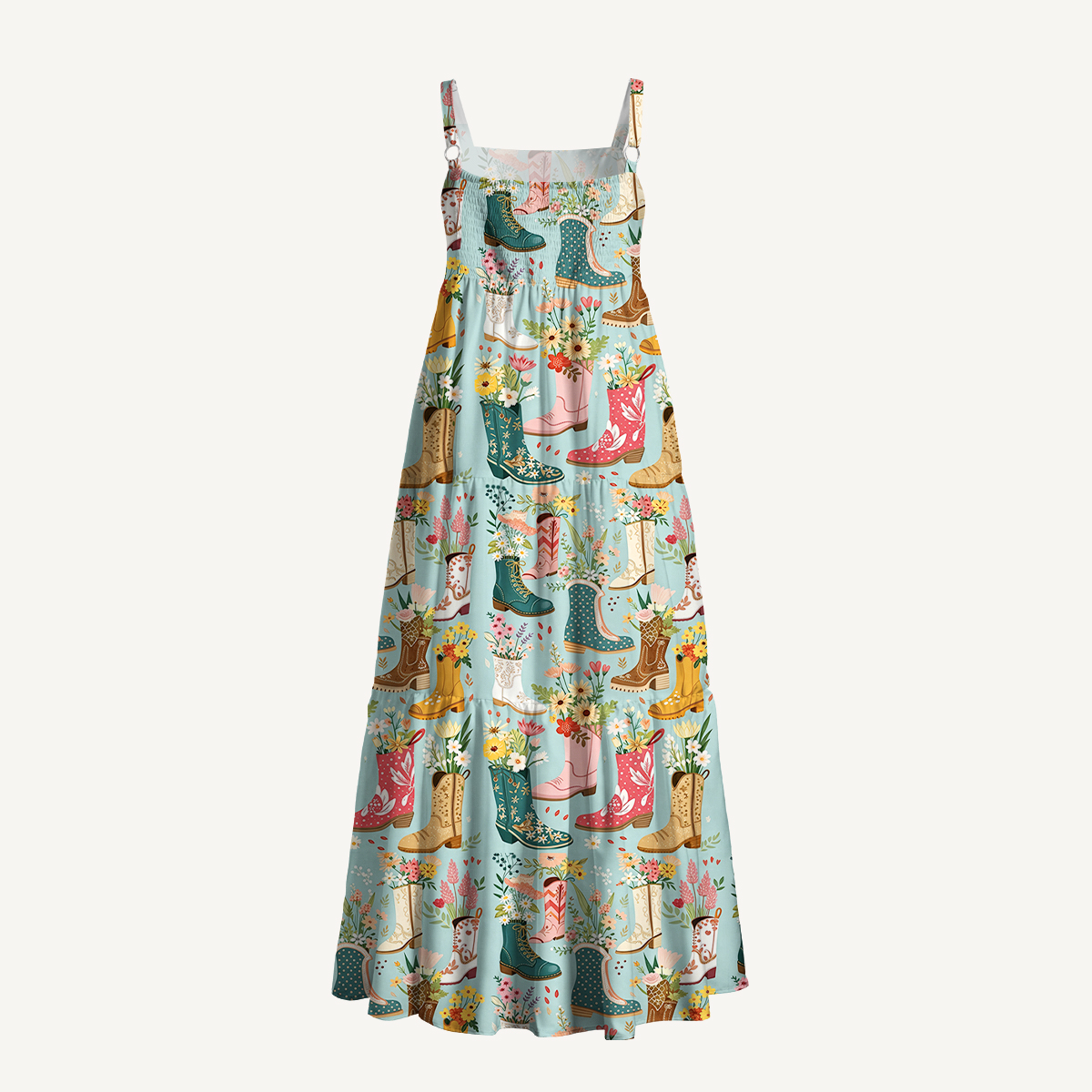Shoes Flower Print Wide Straps Maxi Dress With Pockets
