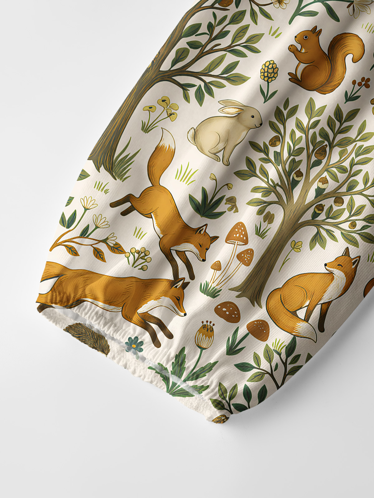 Woodland Creatures Print Boho Long Sleeve Tie‑Neck Blouse