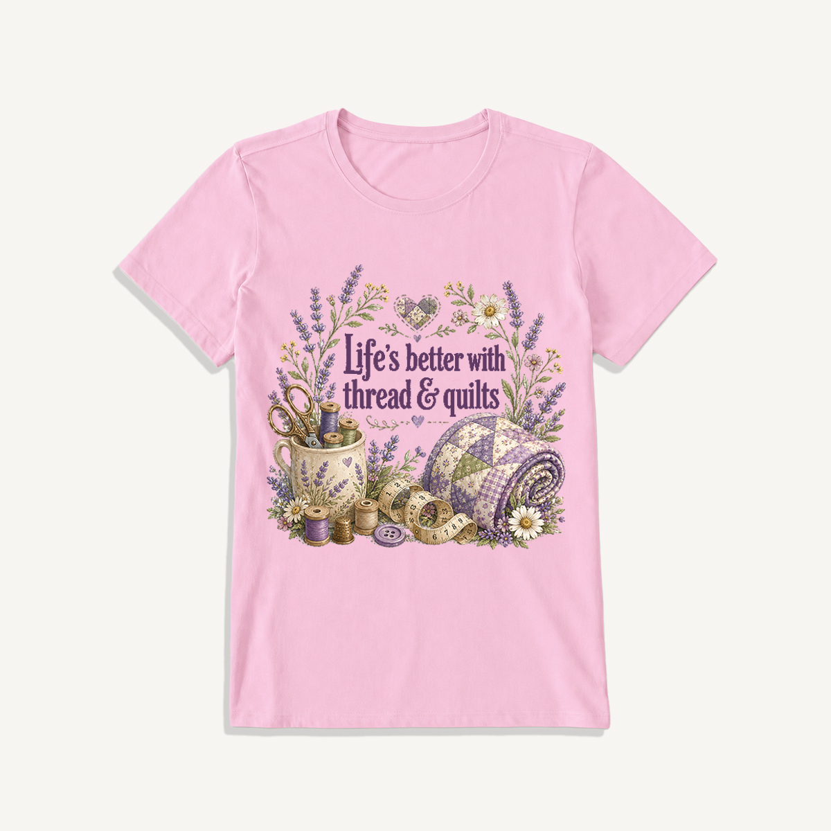 Stitched Quiet Happiness Print Crew Neck Cotton Tee