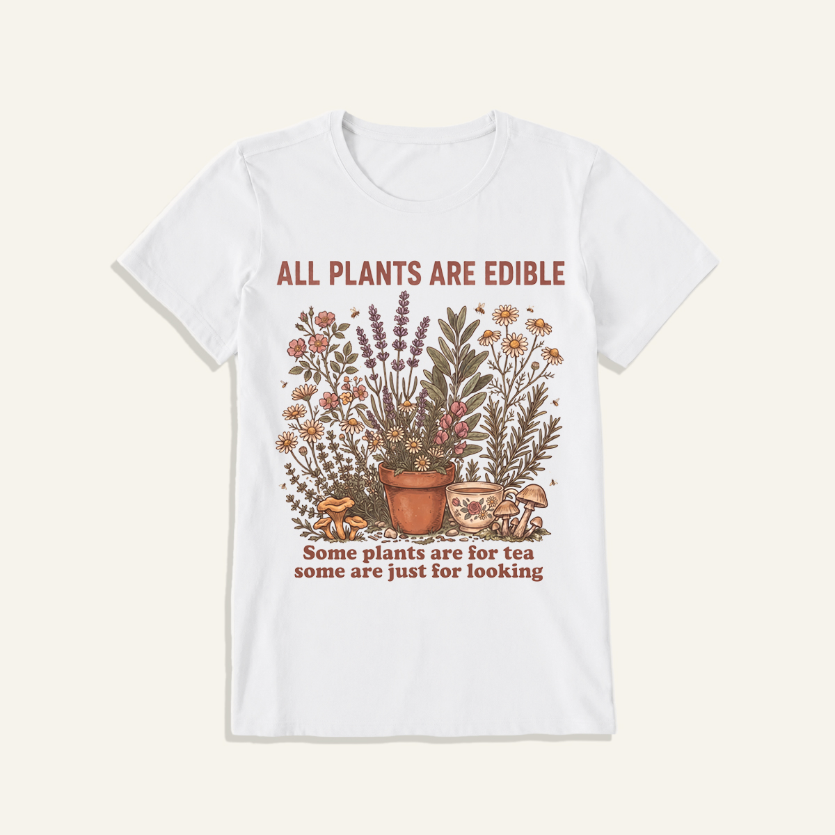 All Plants Are Edible Print Crew Neck Cotton Tee