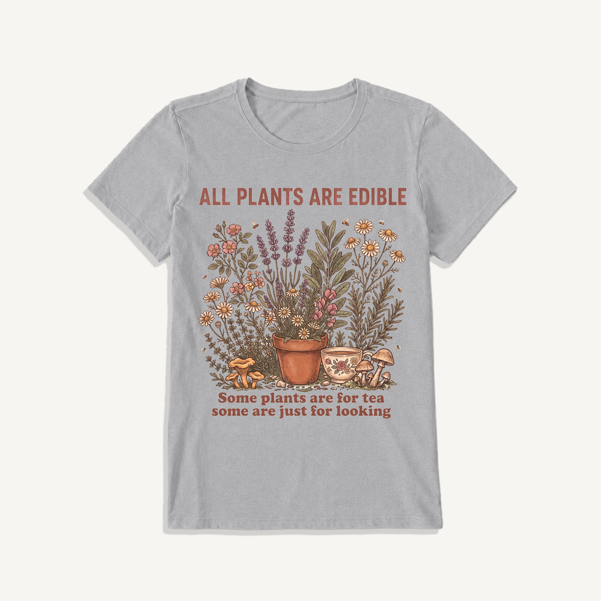 All Plants Are Edible Print Crew Neck Cotton Tee