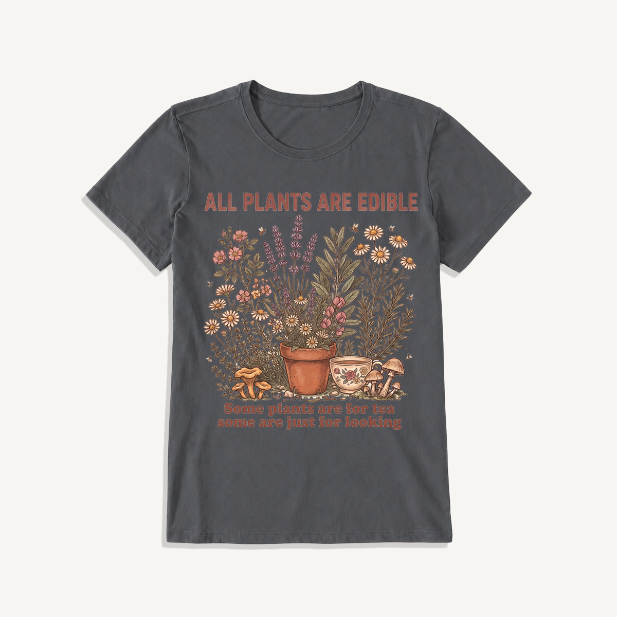 All Plants Are Edible Print Crew Neck Cotton Tee