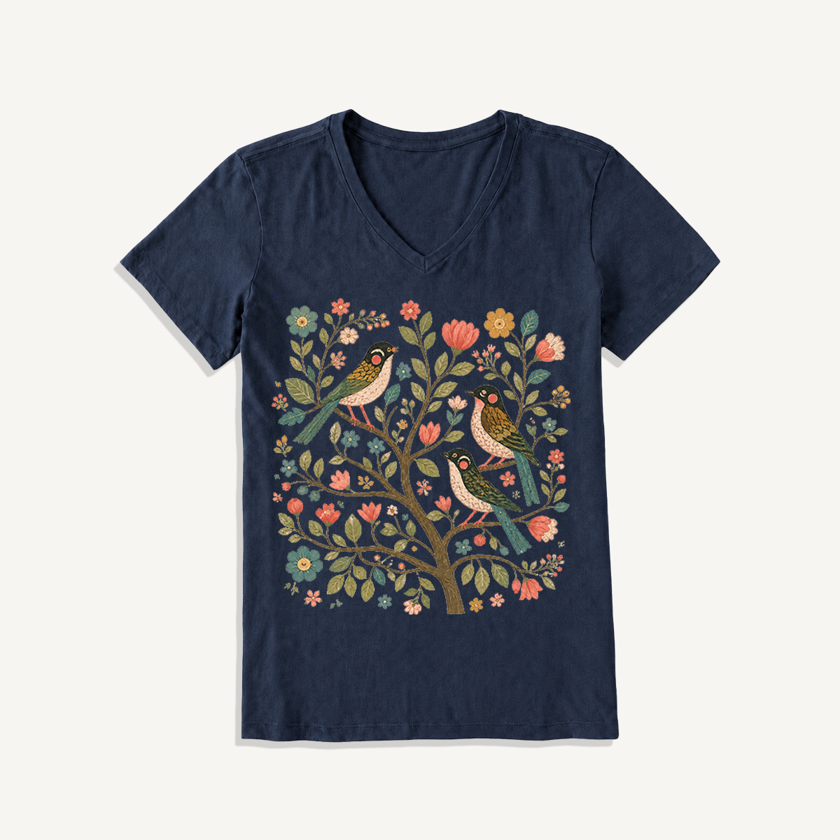 Blossom Bird Serenity Print V-neck T-Shirt