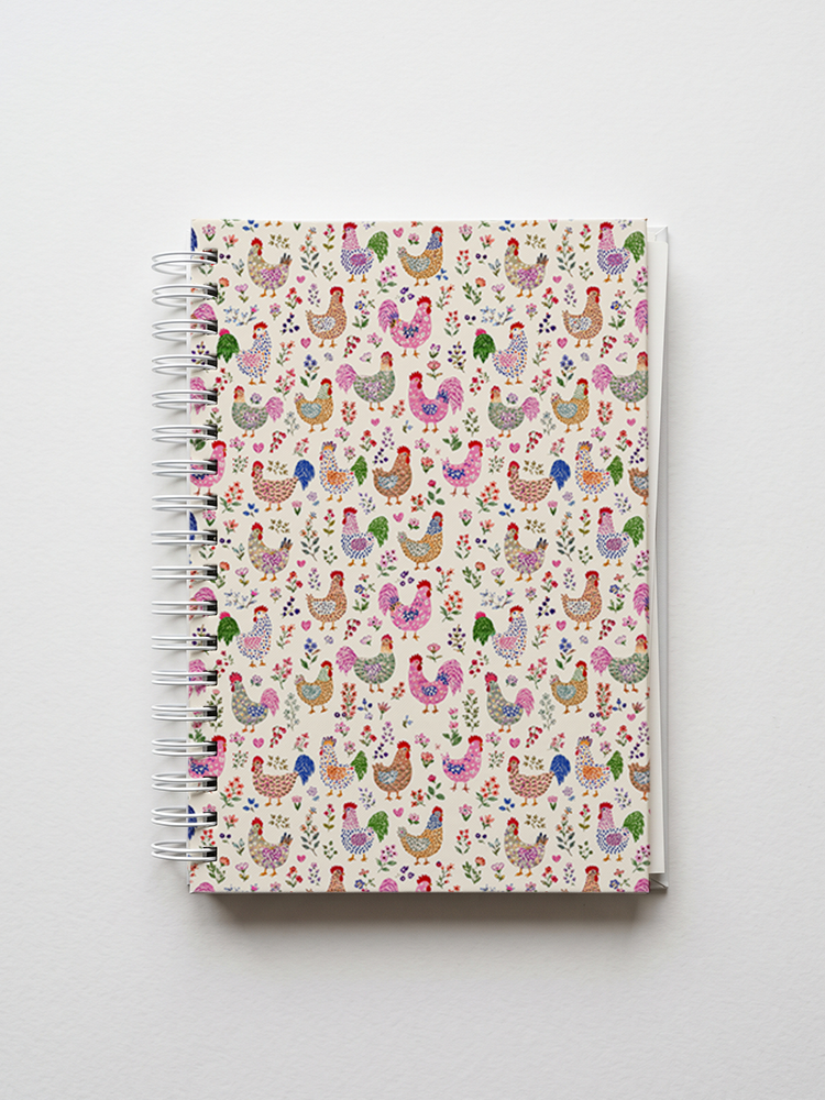 Colorful Farm Chickens Print A5 Spiral Notebook 