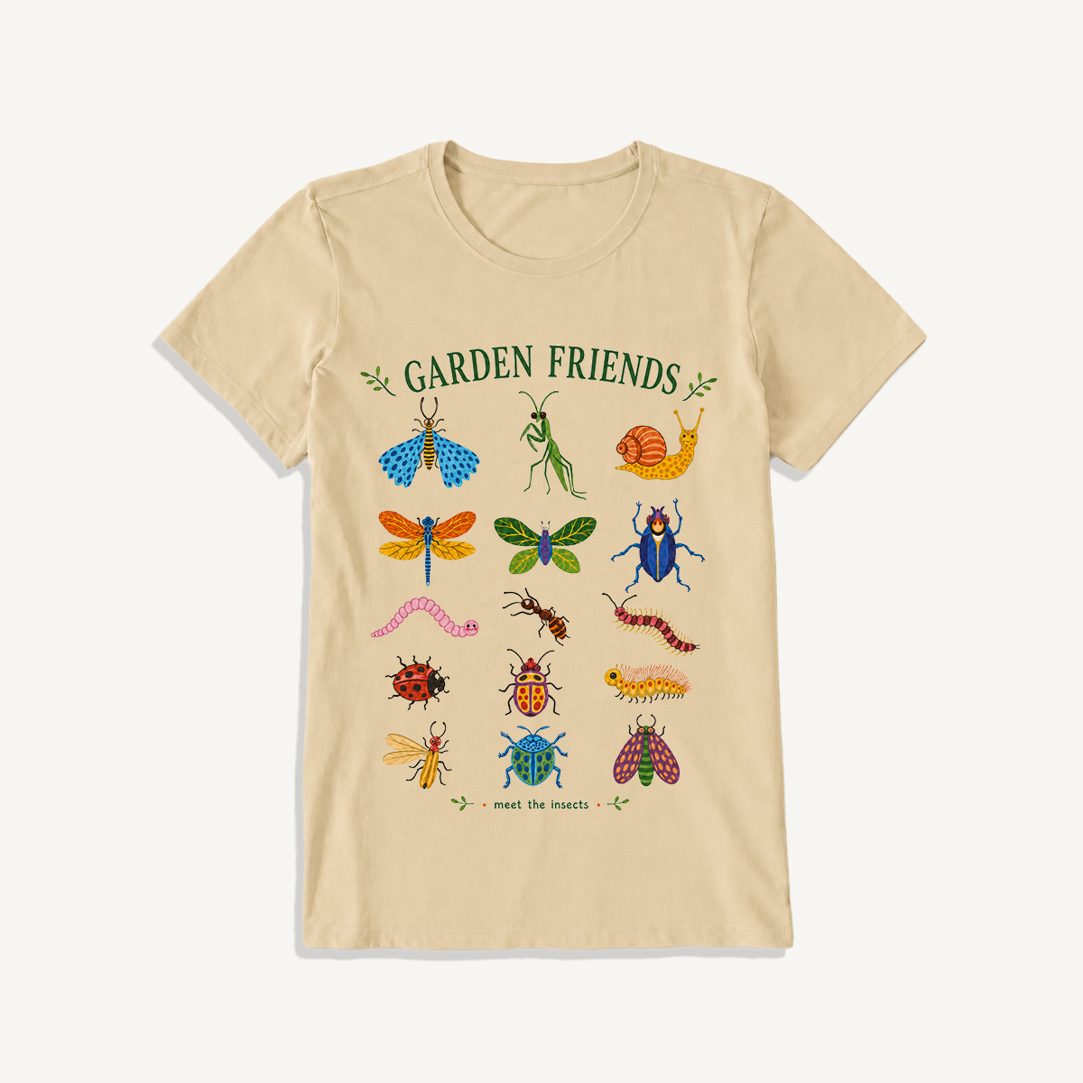 Garden Friends Insect Chart Print Crew Neck Cotton Tee