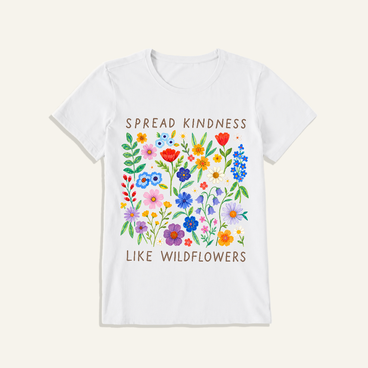 Spread Kindness Wildflowers Print Crew Neck Cotton Tee