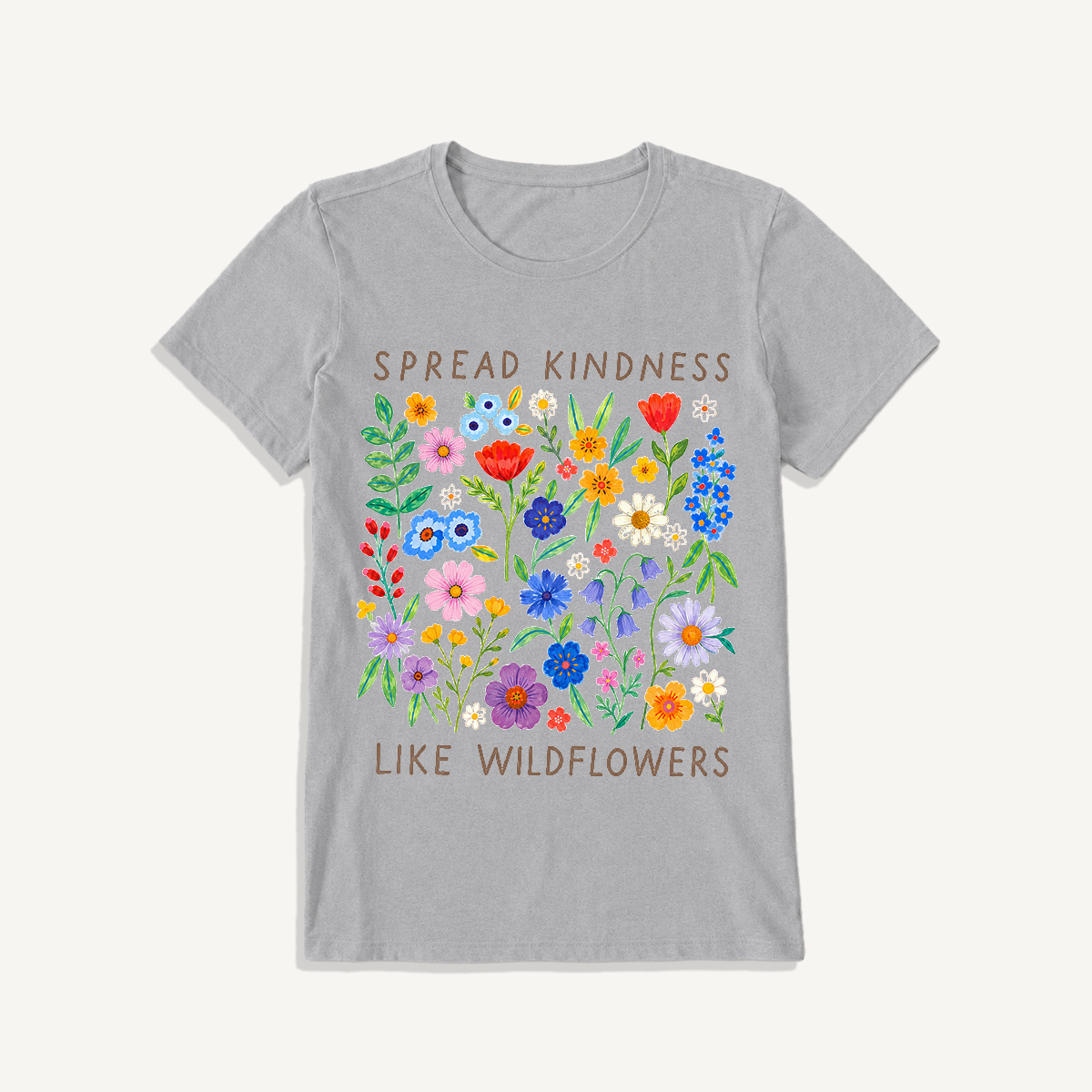 Spread Kindness Wildflowers Print Crew Neck Cotton Tee