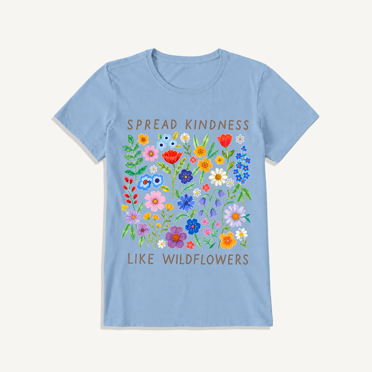 Spread Kindness Wildflowers Print Crew Neck Cotton Tee