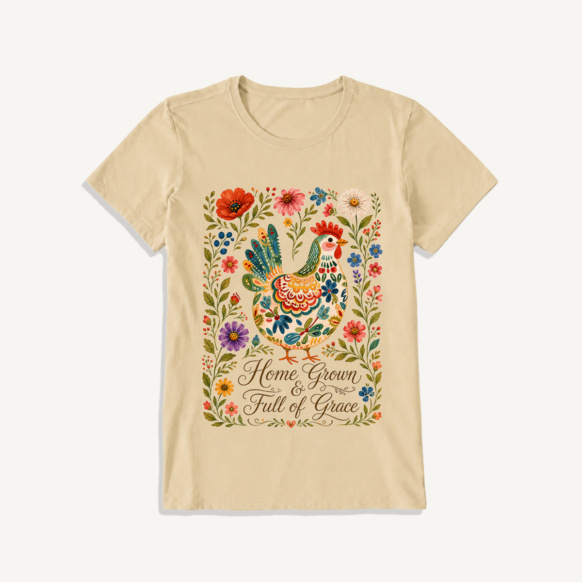 Vintage Hen Breed Guide Print Crew Neck Cotton Tee