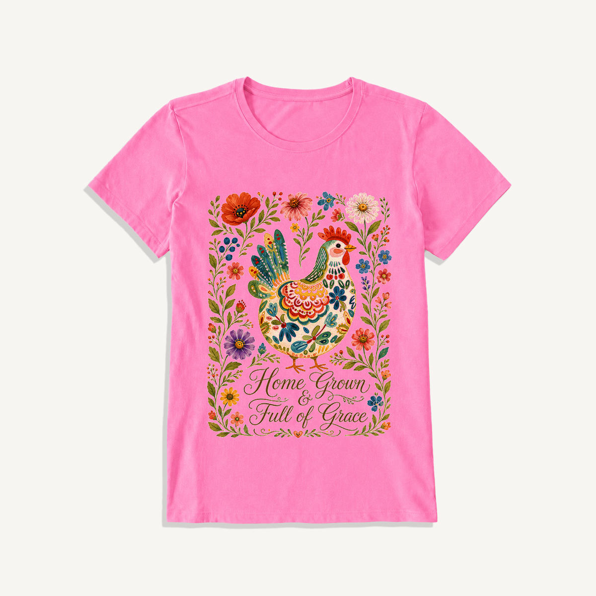 Vintage Hen Breed Guide Print Crew Neck Cotton Tee