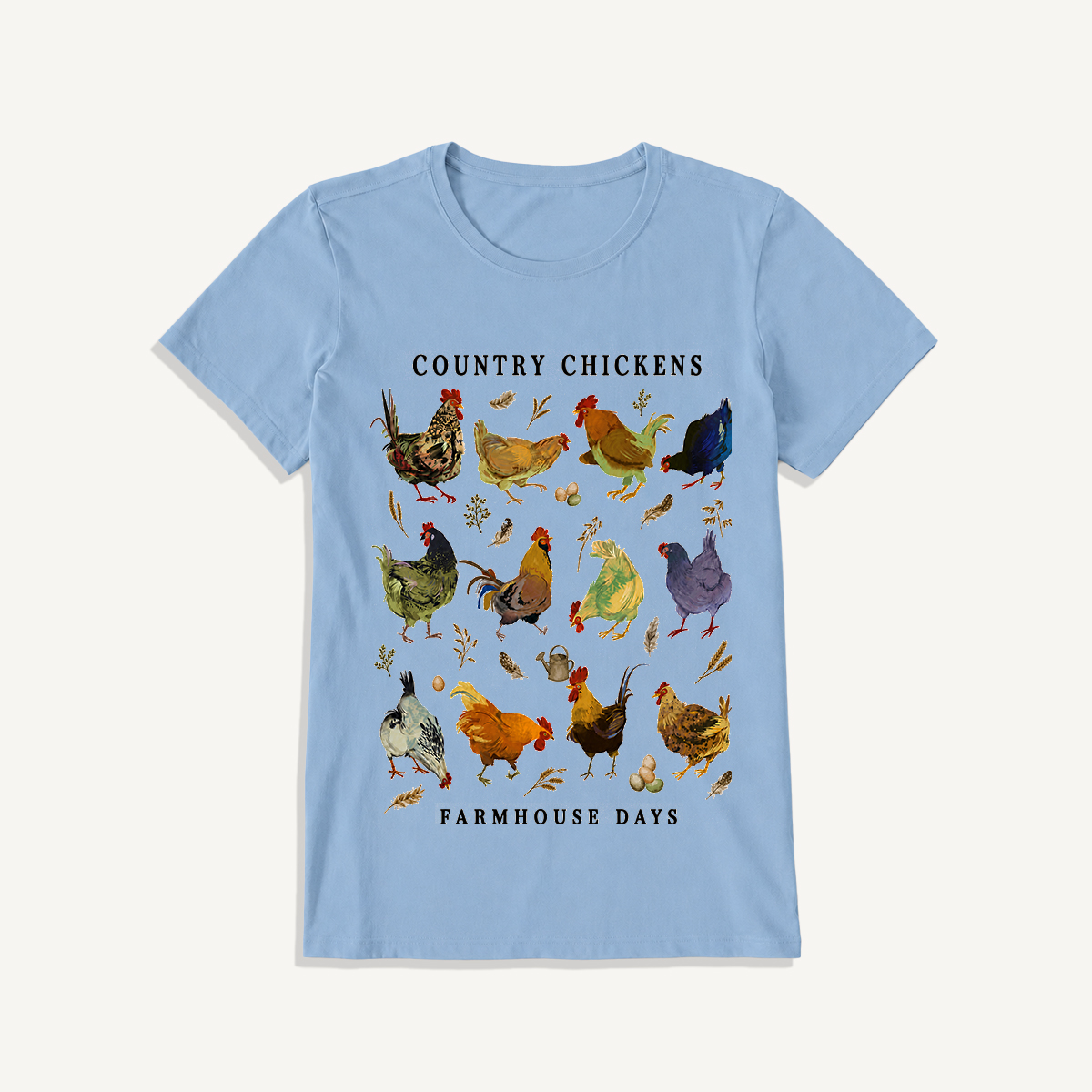 Country Chicken Farmhouse Collection Print Crew Neck Cotton Tee
