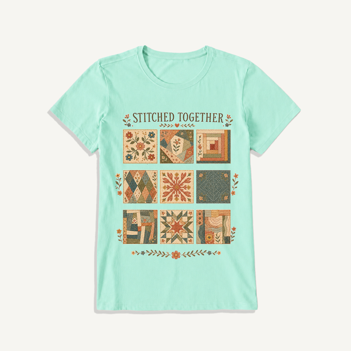 Classic Quilt Styles Poster Print Crew Neck Cotton Tee