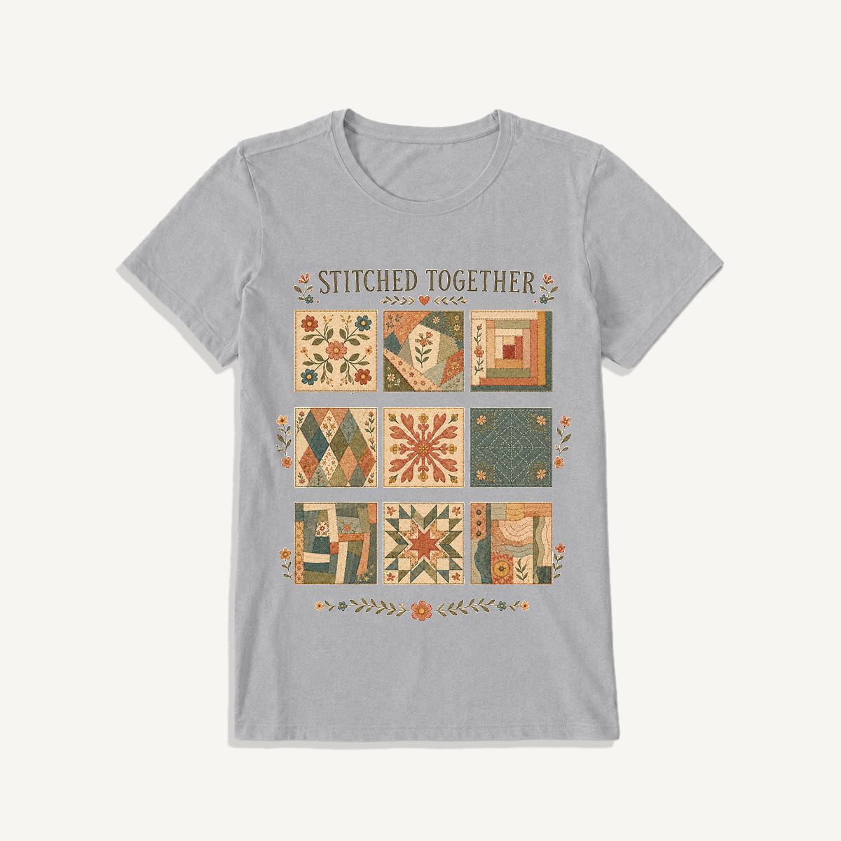 Classic Quilt Styles Poster Print Crew Neck Cotton Tee