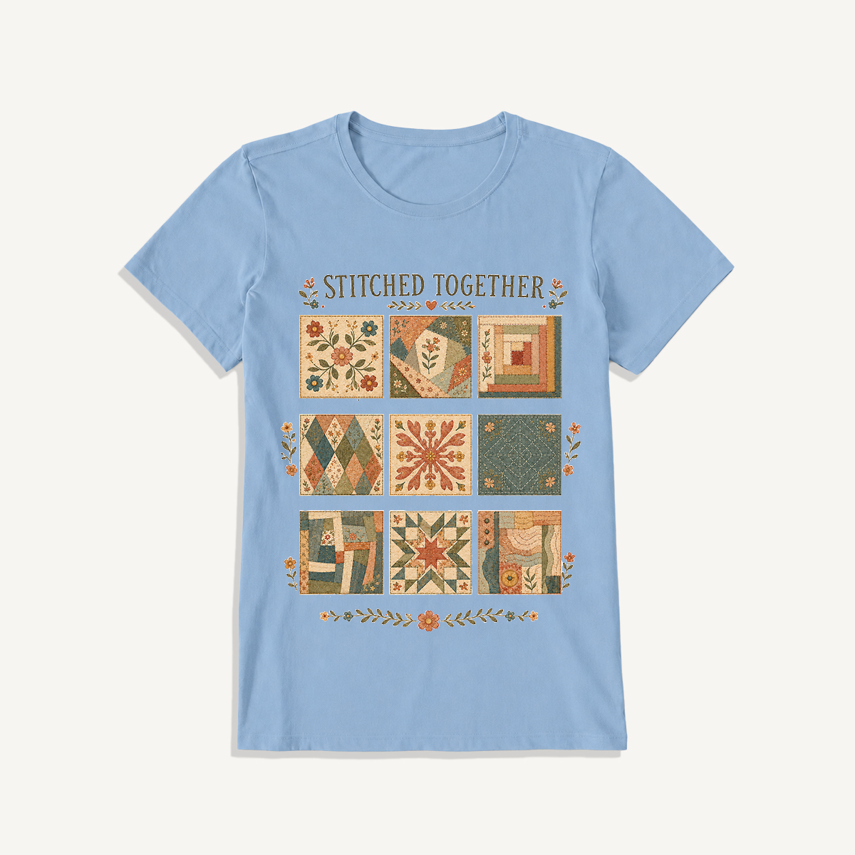 Classic Quilt Styles Poster Print Crew Neck Cotton Tee