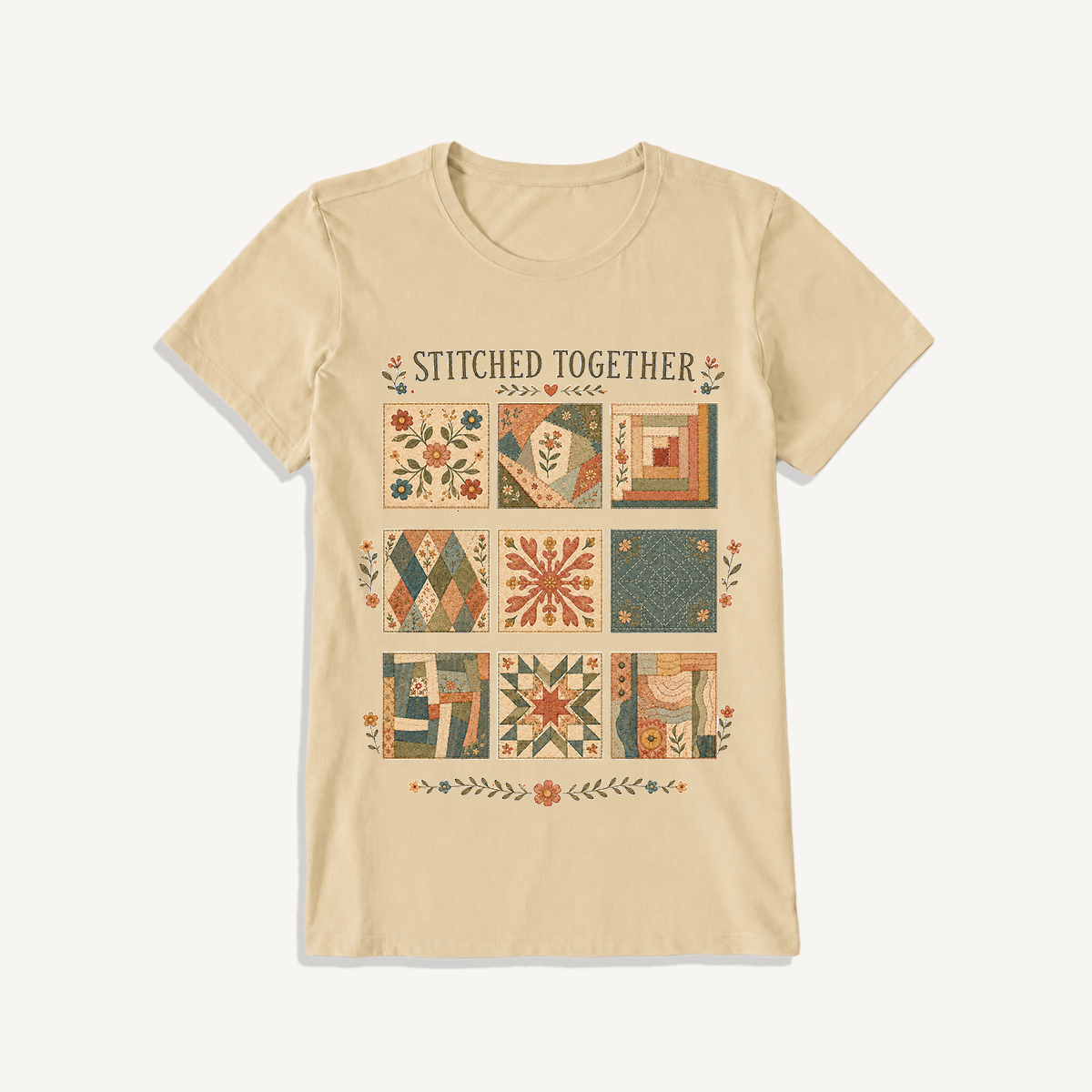 Classic Quilt Styles Poster Print Crew Neck Cotton Tee