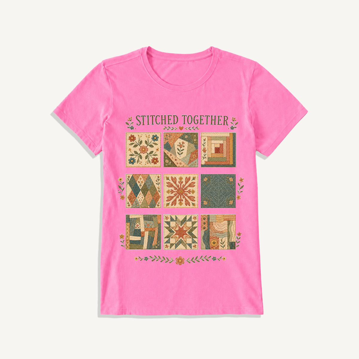Classic Quilt Styles Poster Print Crew Neck Cotton Tee