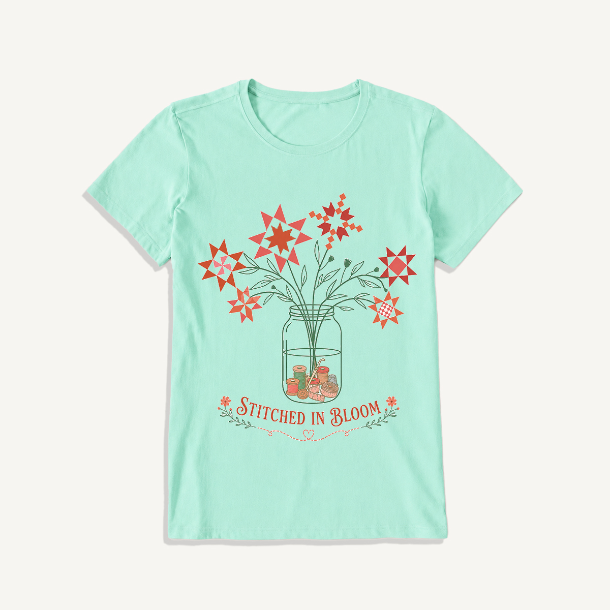 Stitched in Bloom Jar Print Crew Neck Cotton Tee