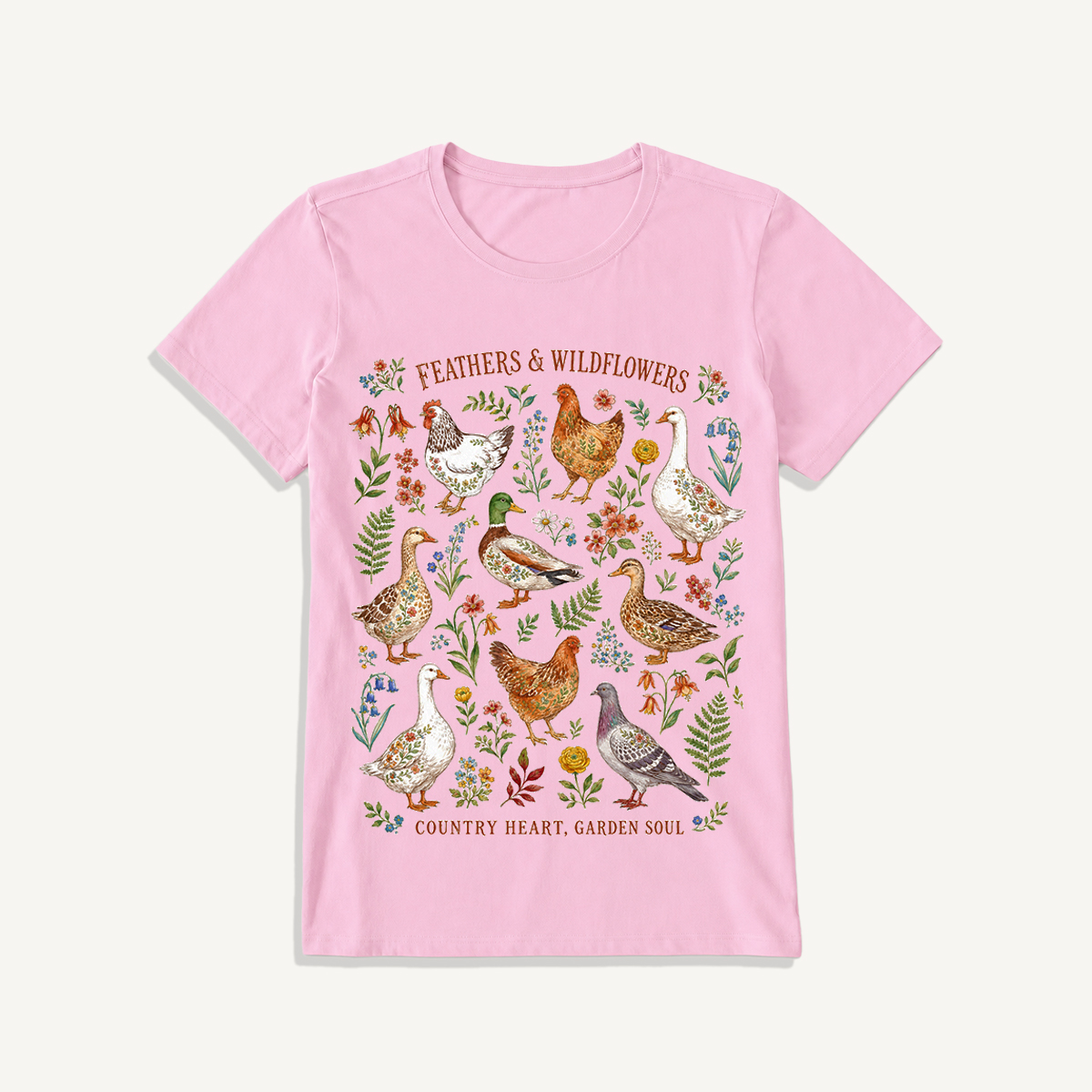Feathers & Wildflowers Print Crew Neck Cotton Tee