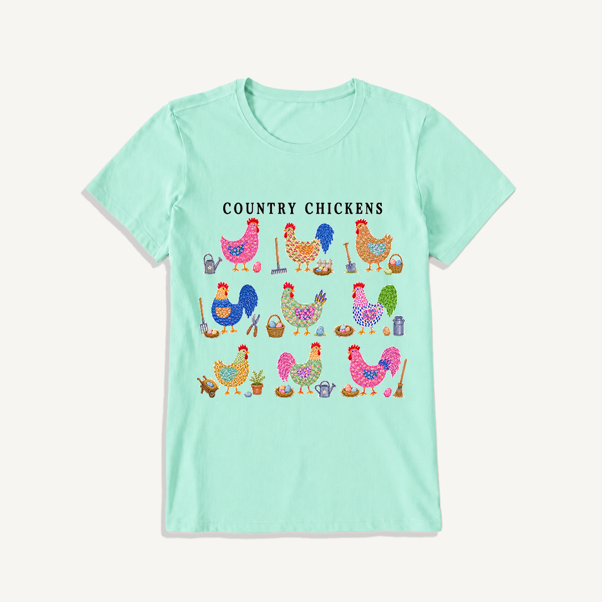 Cottage Chicken Collection Print Crew Neck Cotton Tee