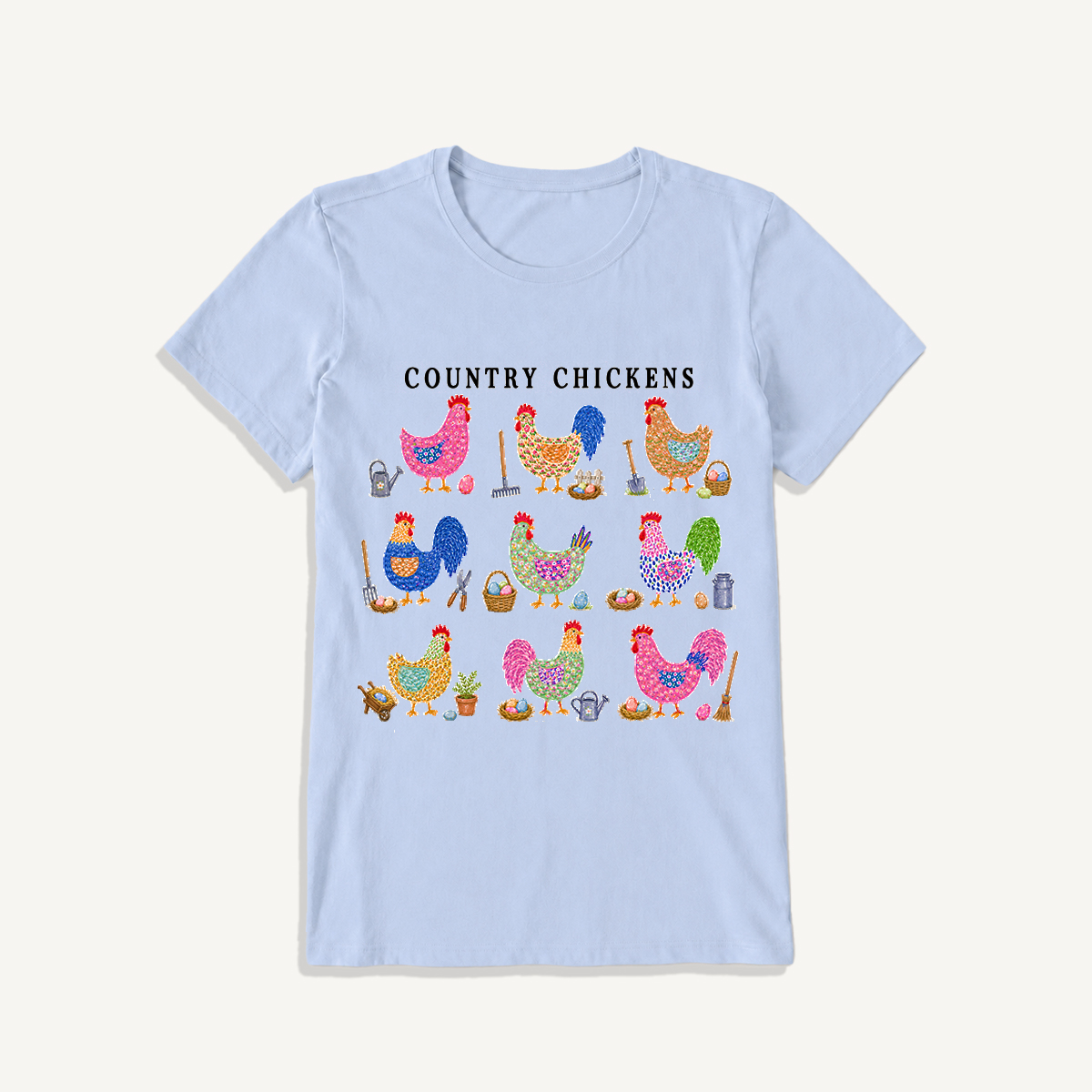 Cottage Chicken Collection Print Crew Neck Cotton Tee