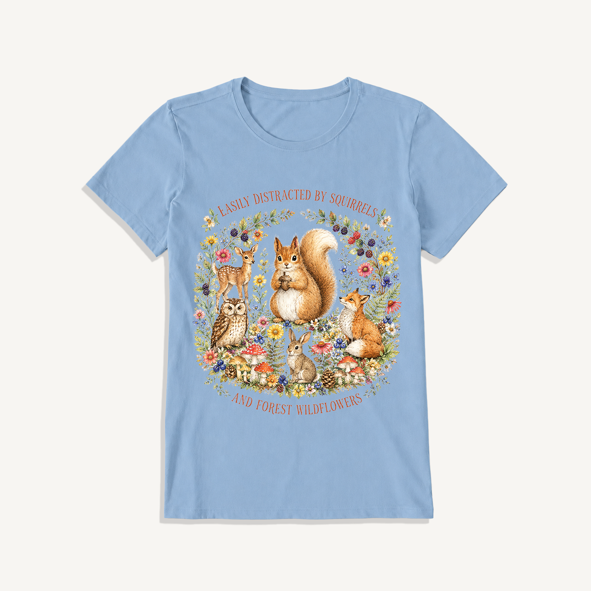Woodland Wildflower Tales Print Crew Neck Cotton Tee