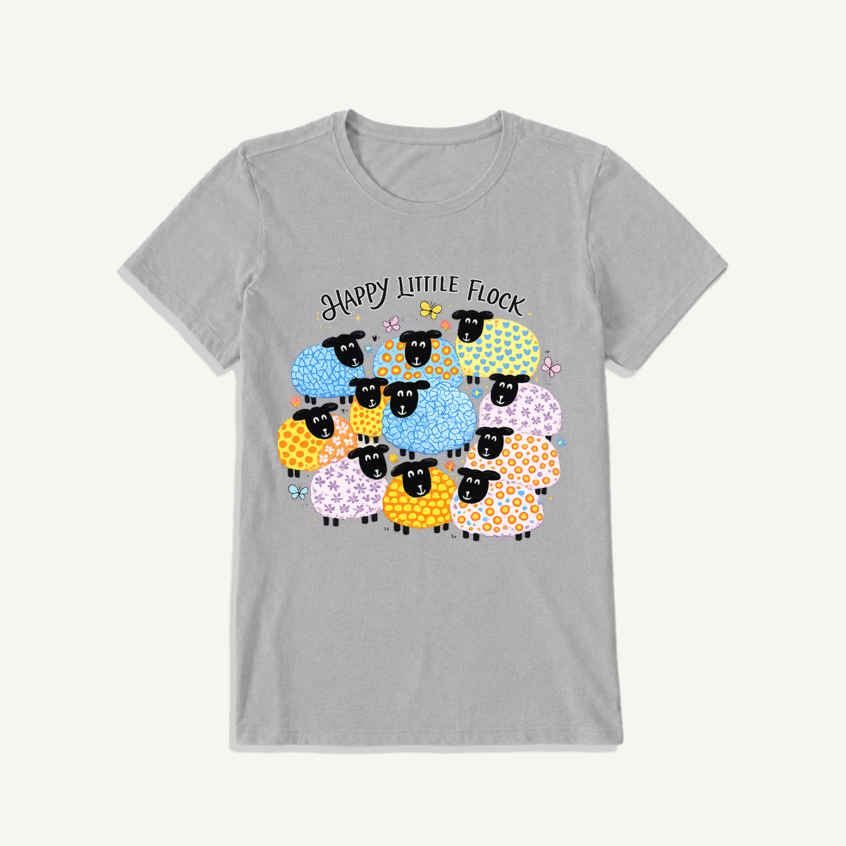 Colorful Happy Flock Print Crew Neck Cotton Tee