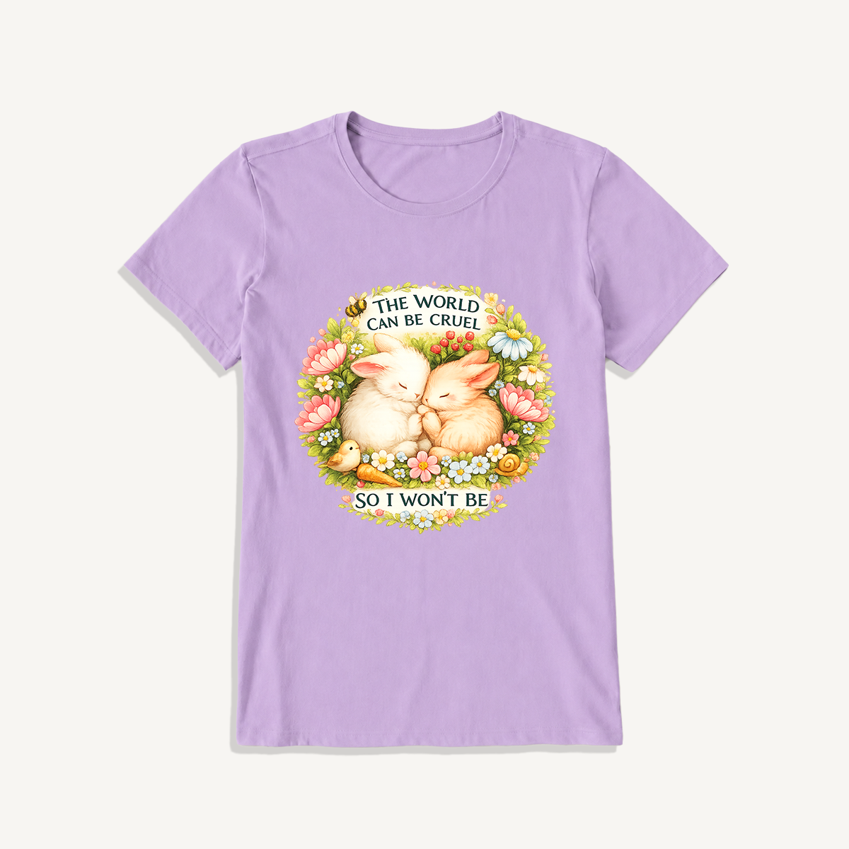Gentle Bunny Embraces Print Crew Neck Cotton Tee