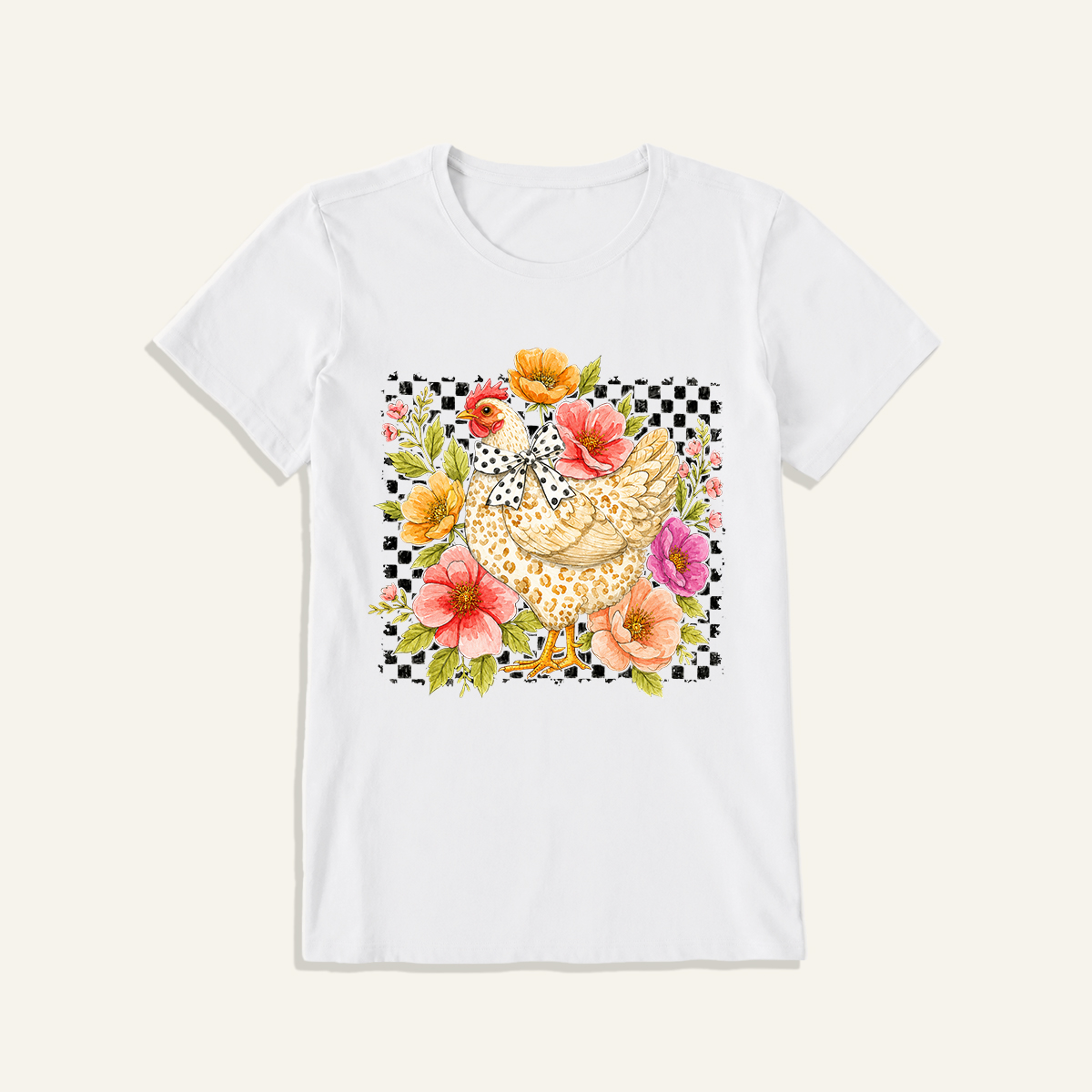 Chic Leopard Hen Print Crew Neck Cotton Tee