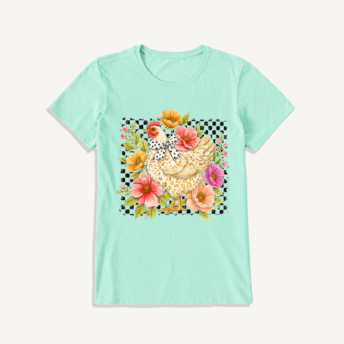 Chic Leopard Hen Print Crew Neck Cotton Tee