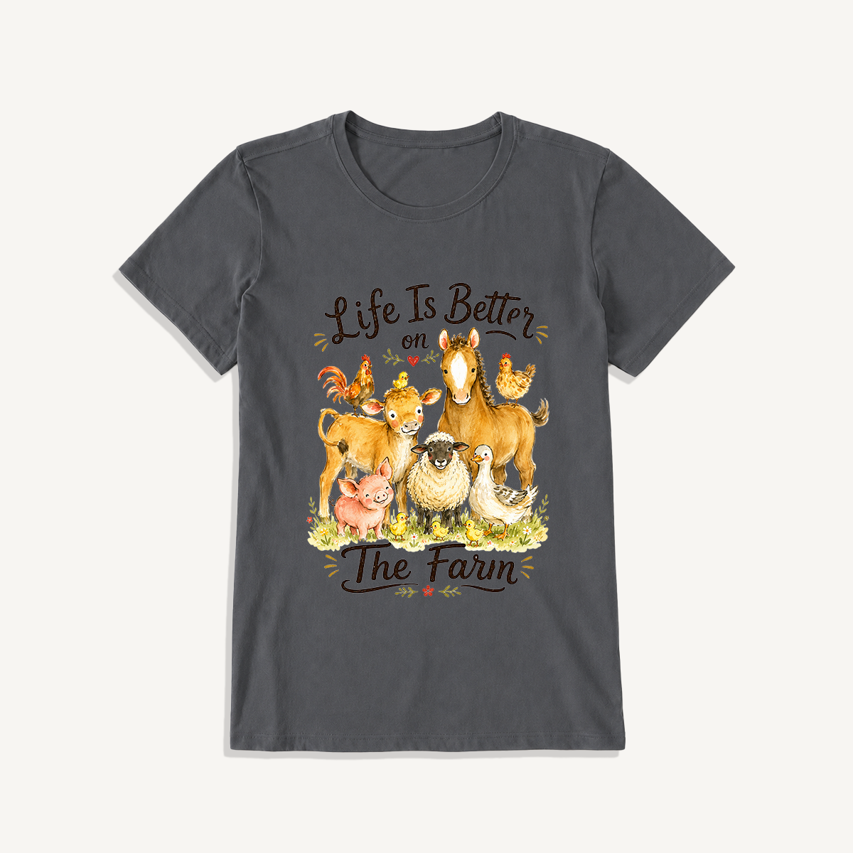 Barnyard Gathering Joy Print Crew Neck Cotton Tee