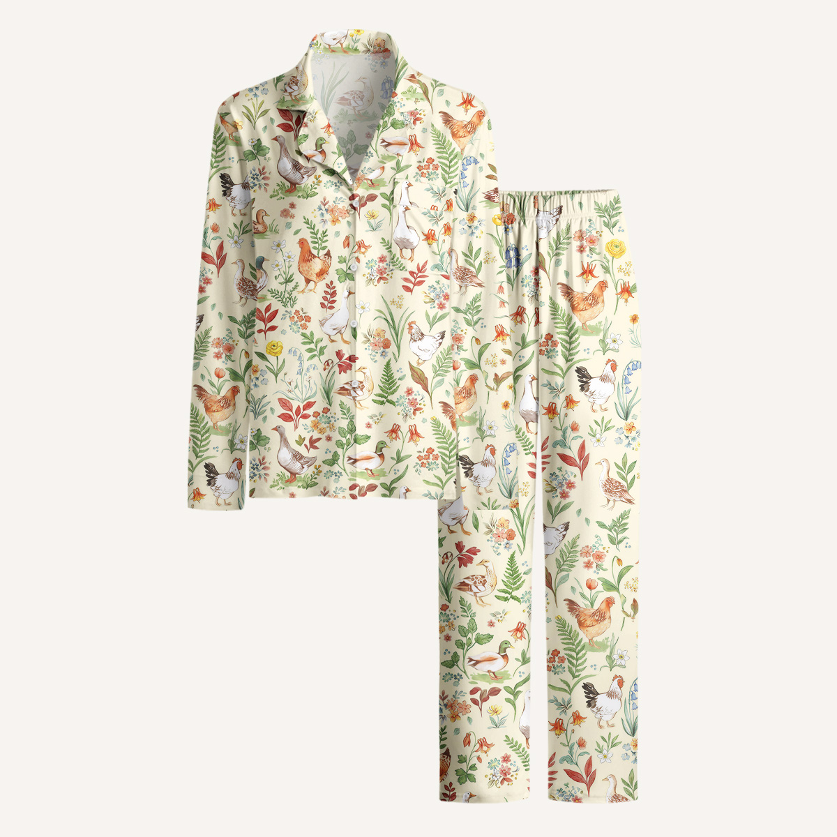Countryside Garden Critter Print Long Pajama Set 