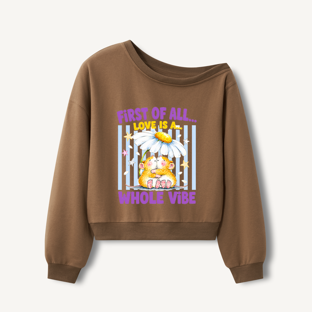 Sweet Little Hugs Print Off Shoulder Sweatshirts 