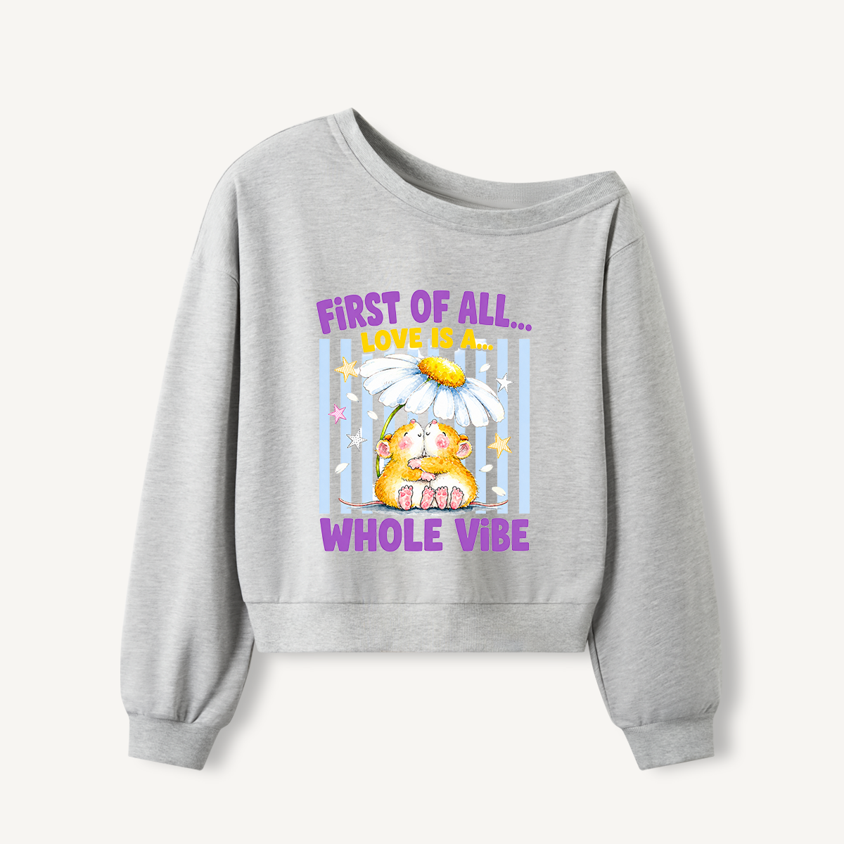 Sweet Little Hugs Print Off Shoulder Sweatshirts 