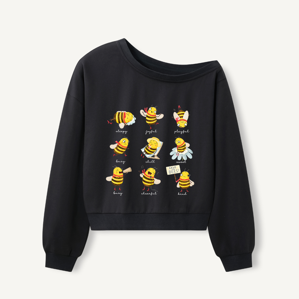 Joyful Little Bees Print Off Shoulder Sweatshirts 