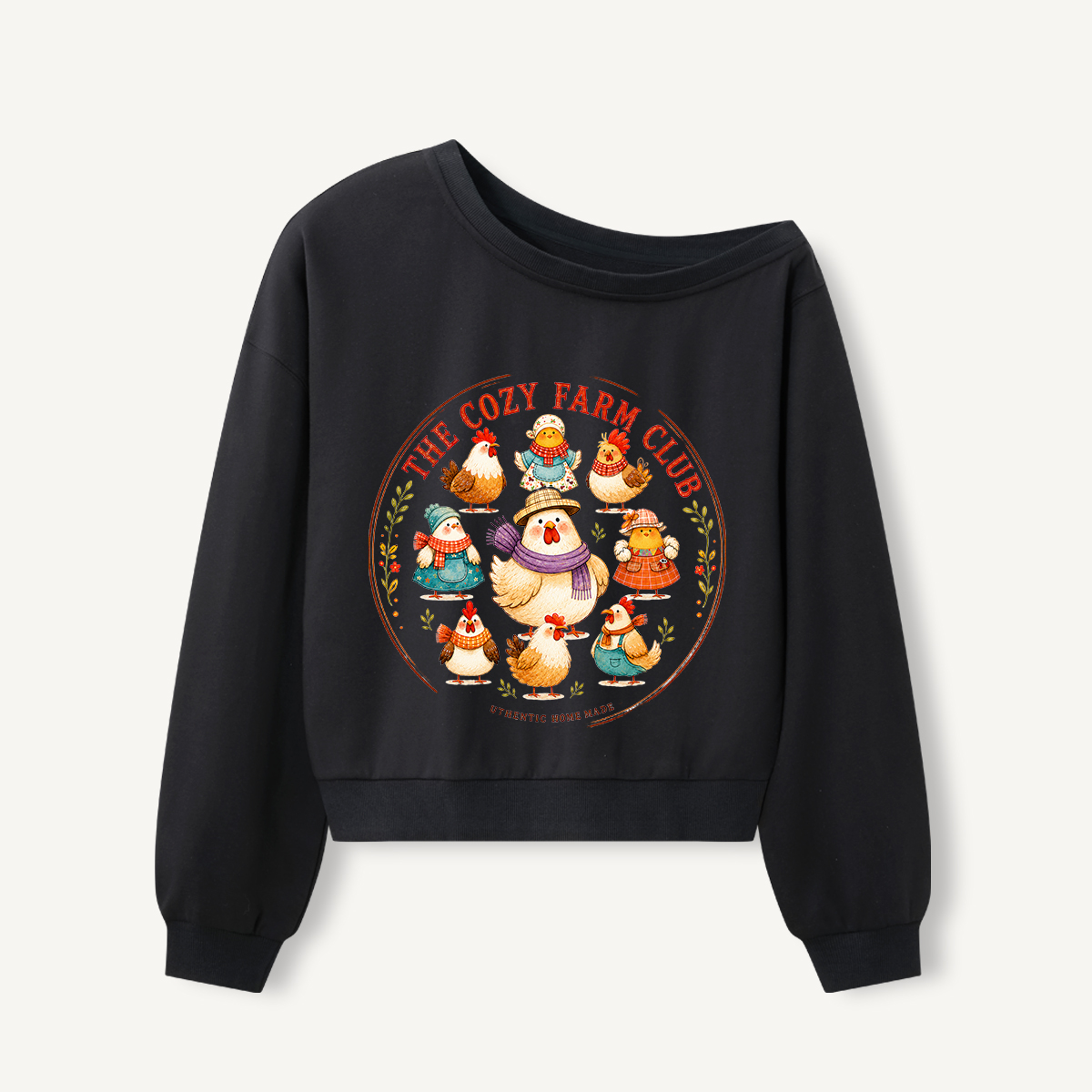 Cozy Farm Club Print Off Shoulder Sweatshirts 