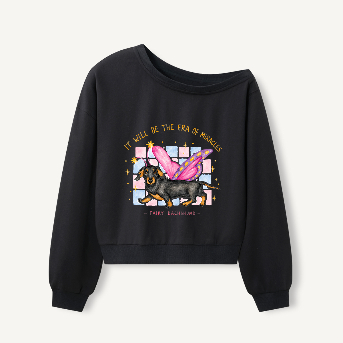 Fairy Dachshund Magic Print Off Shoulder Sweatshirts 