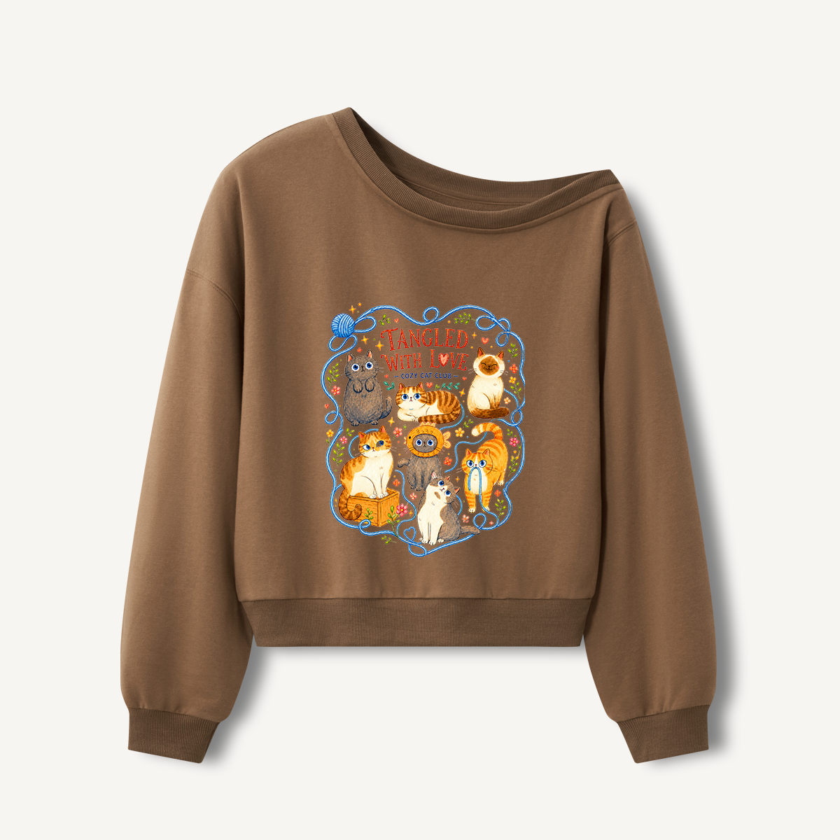 Tangled With Love Print Off Shoulder Sweatshirts 