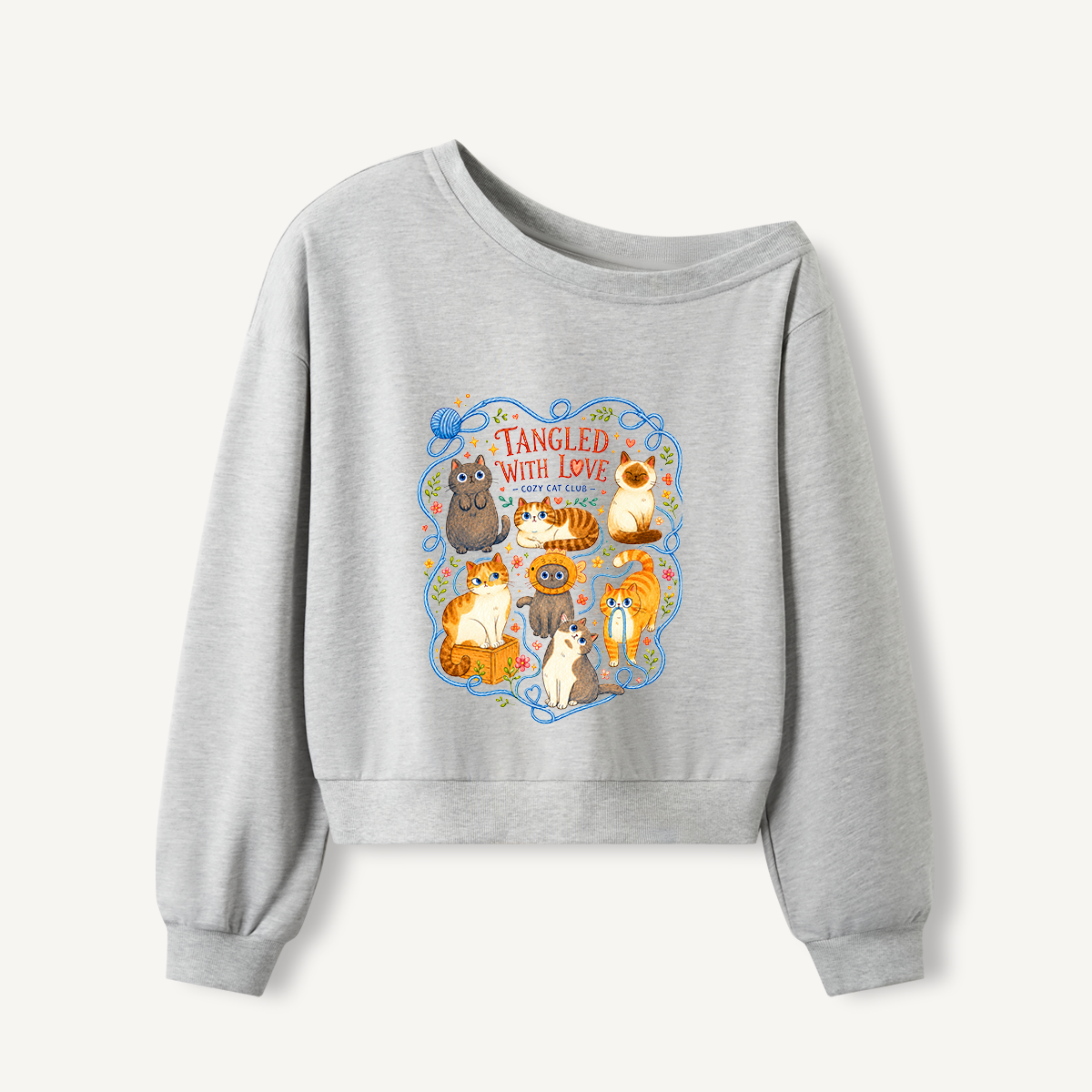 Tangled With Love Print Off Shoulder Sweatshirts 