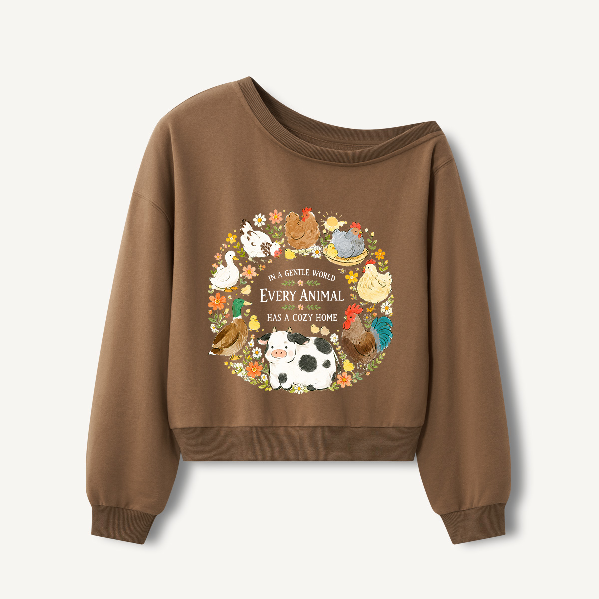 Gentle World Animals Print Off Shoulder Sweatshirts 