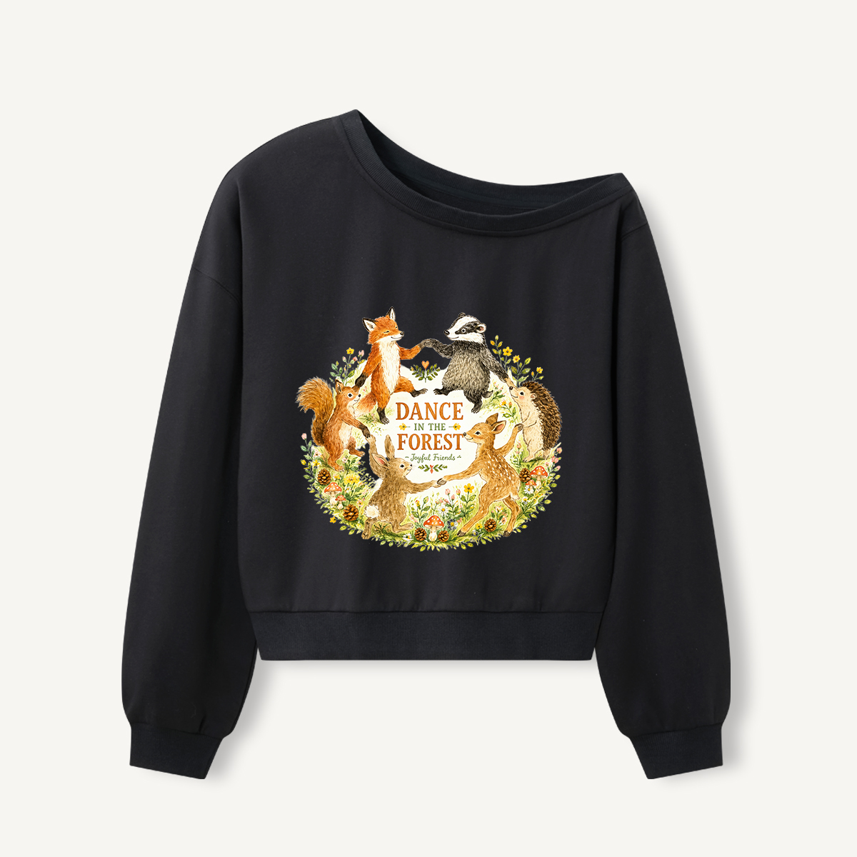 Woodland Dance Circle Print Off Shoulder Sweatshirts 