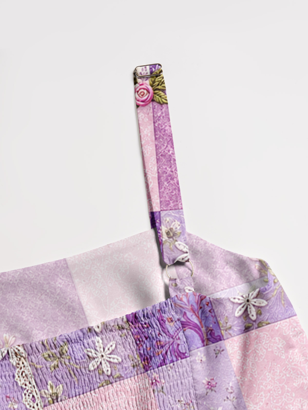 Purple Meadow Vintage Patchwork Print Wide Straps Maxi Dress With Pockets