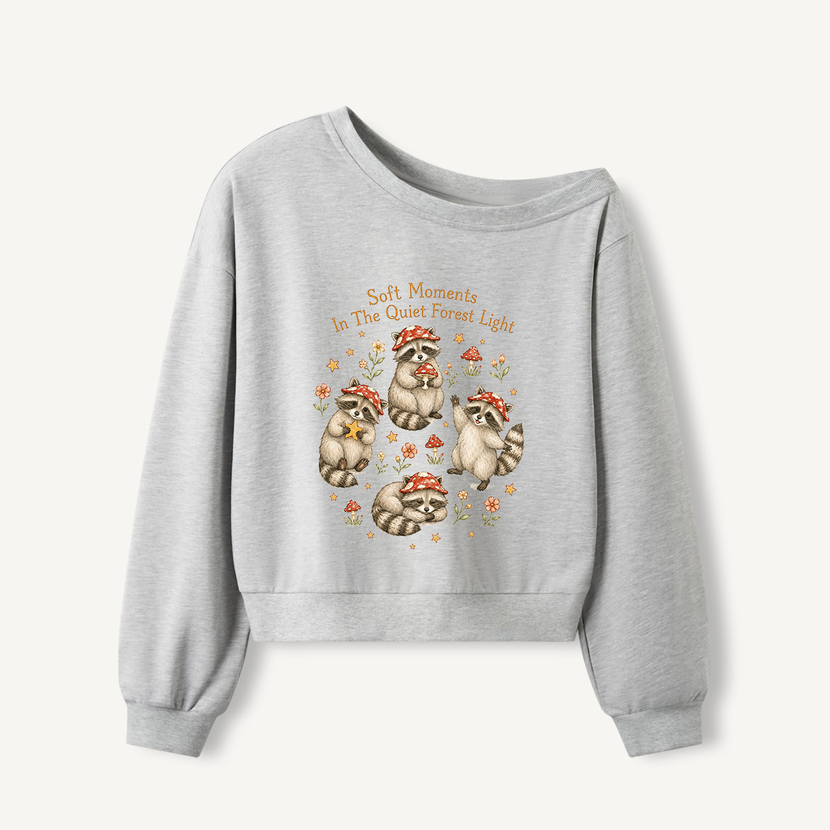 Quiet Forest Light Print Off Shoulder Sweatshirts 