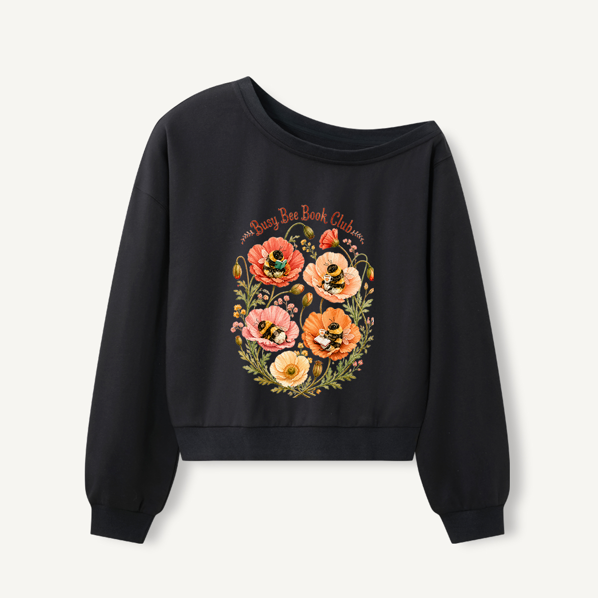 Busy Bee Club Print Off Shoulder Sweatshirts 