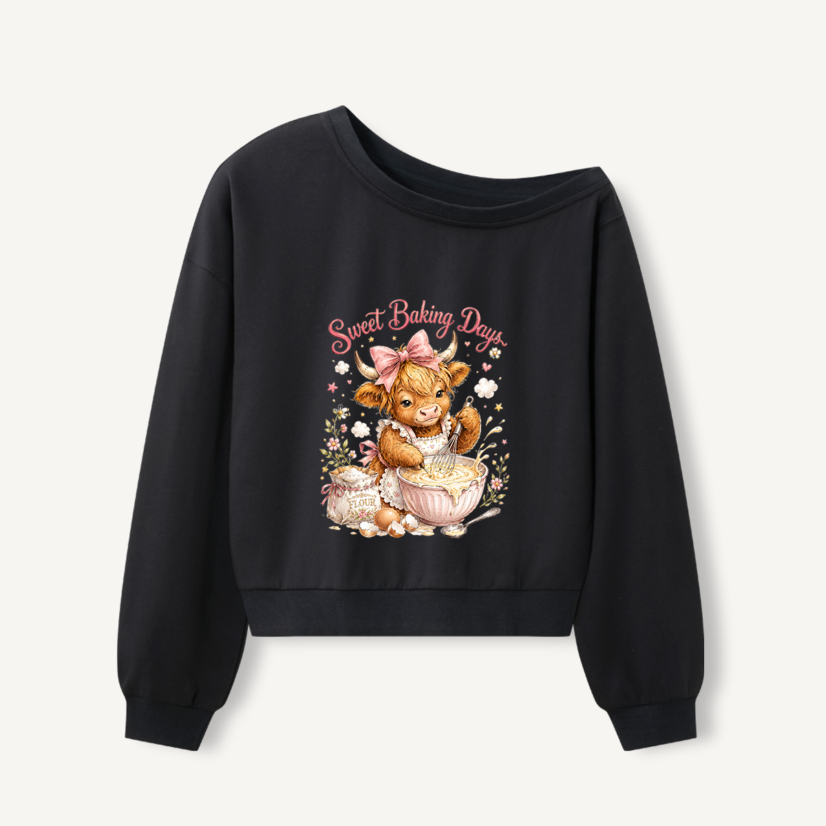 Sweet Baking Days Print Off Shoulder Sweatshirts 