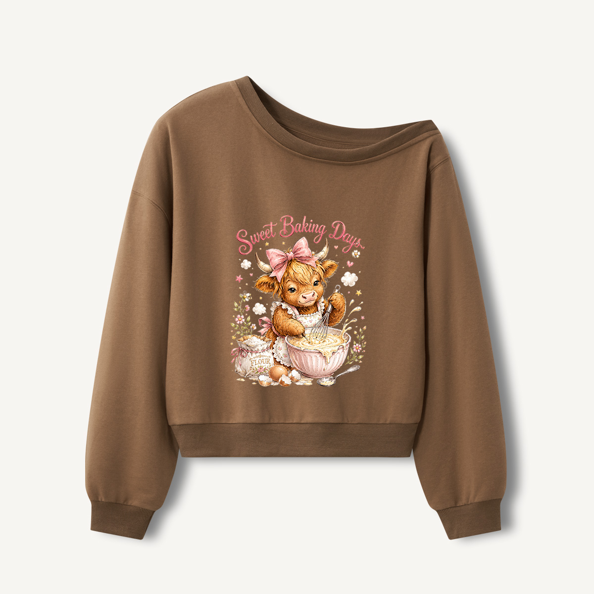 Sweet Baking Days Print Off Shoulder Sweatshirts 